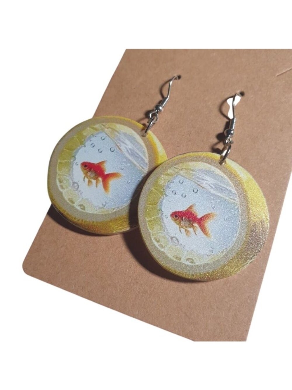 Goldfish Bowl Drop Earrings Round Lightweight Hook Closure Art Jewelry Handmade